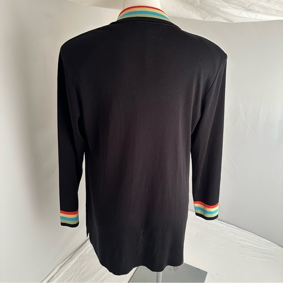 Misook black open cardigan striped collar/cuffs M - Picture 10 of 11